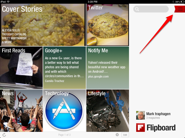 Flipboard home screen on iPad