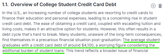 wordcrafter output on student credit cards 1