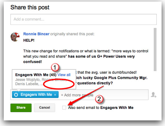 google plus notifications in sharing box