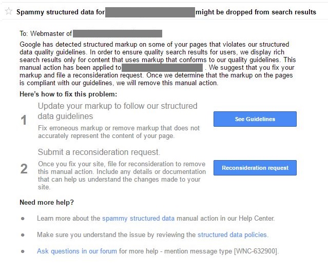 spammy structured markup penalty message