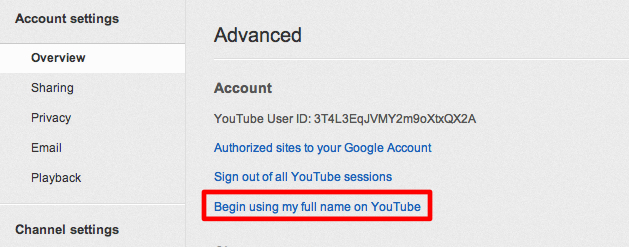 Change Name on YouTube Settings