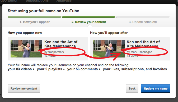 Change name on YouTube settings